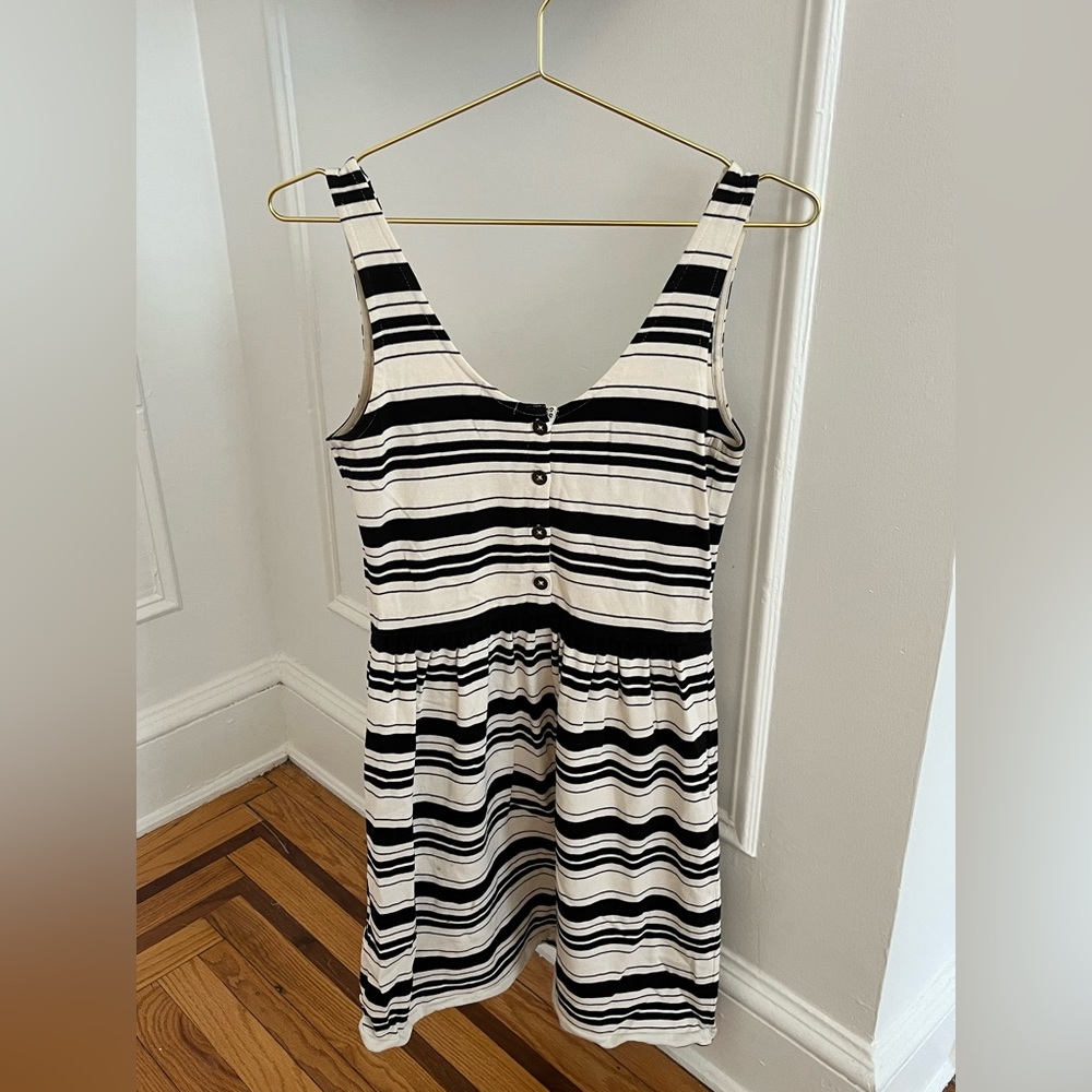 J. Crew S black & white striped knee-length dress